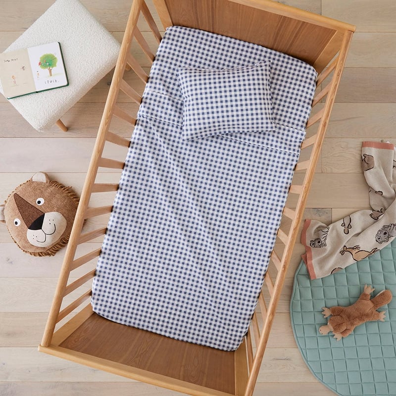 Arnie Gingham Navy Mint Cot Sheet Set