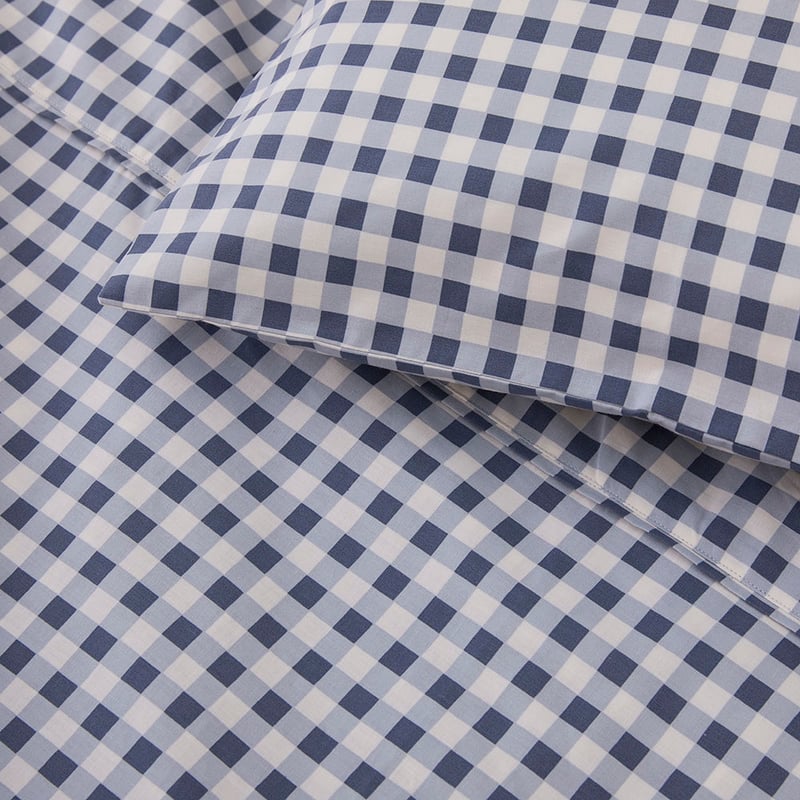Arnie Gingham Navy Mint Cot Sheet Set