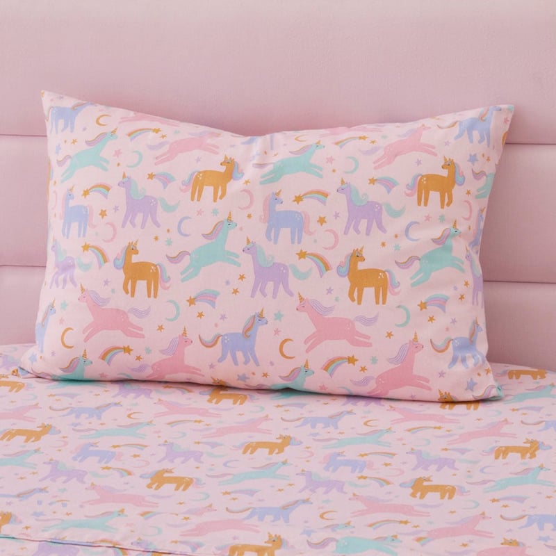 Moonlight Unicorn Pink Flannelette Sheet Set