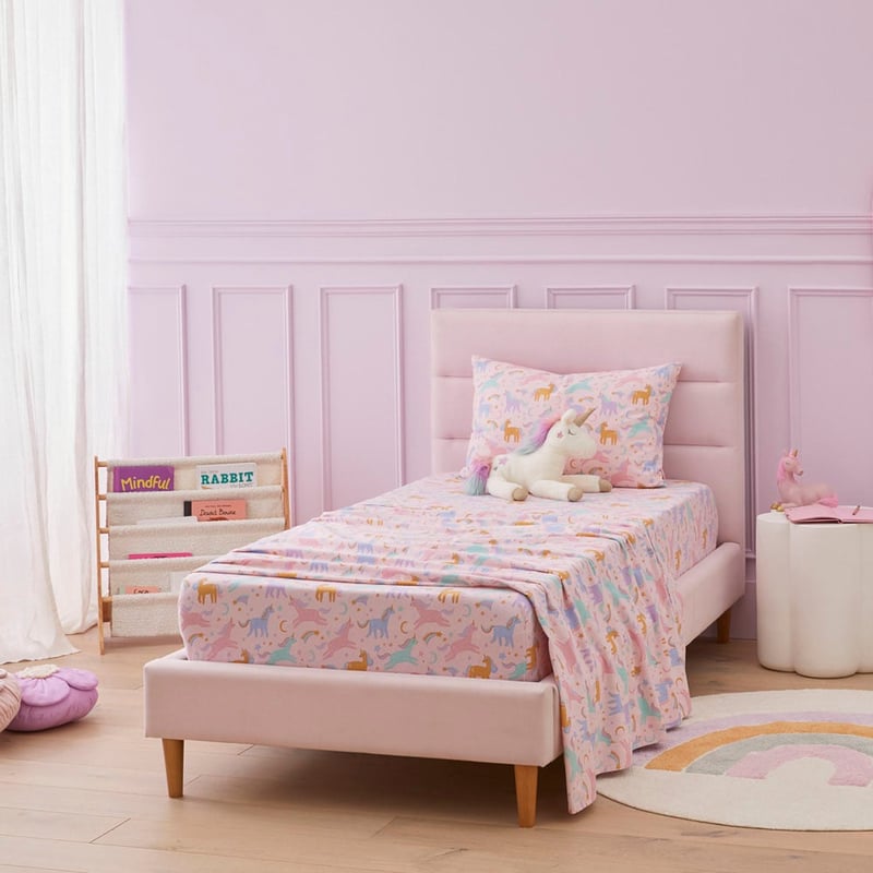 Moonlight Unicorn Pink Flannelette Sheet Set