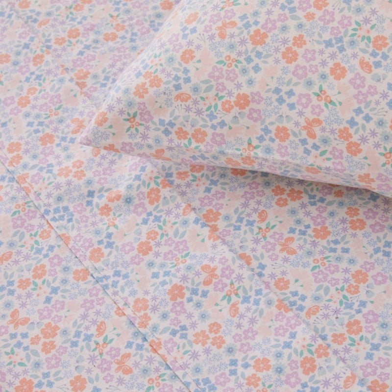 Polly Floral White Flannelette Sheet Set