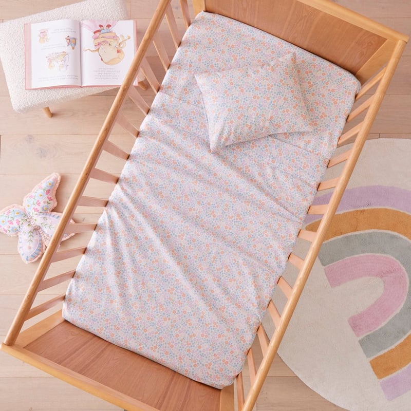 Polly Floral White Flannelette Cot Sheet Set