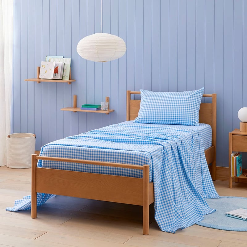 Rylee Blue Gingham Flannelette Sheet Set