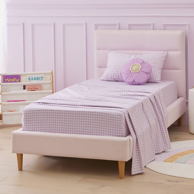 Rylee Lilac Gingham Flannelette Cot Sheet Set
