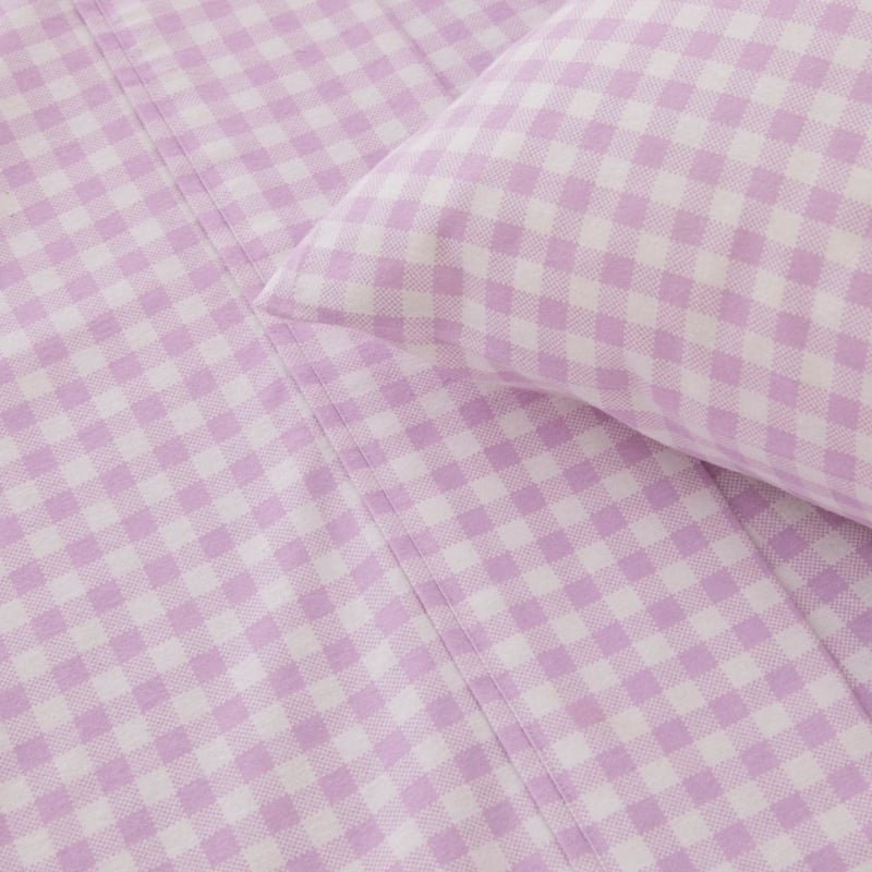 Rylee Lilac Gingham Flannelette Sheet Set