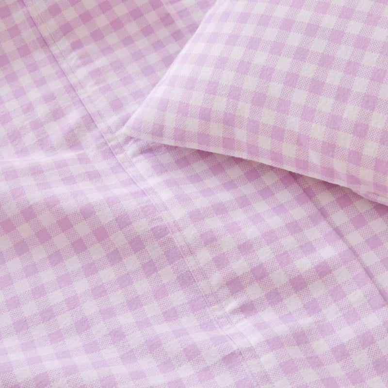 Rylee Lilac Gingham Flannelette Cot Sheet Set