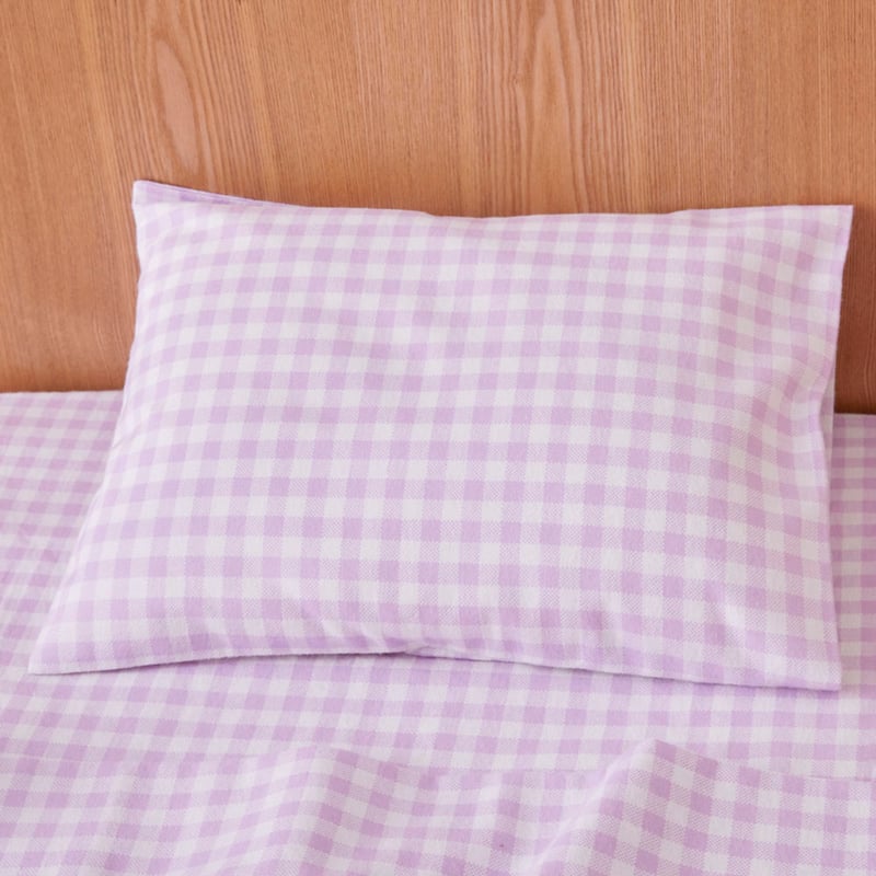 Rylee Lilac Gingham Flannelette Cot Sheet Set