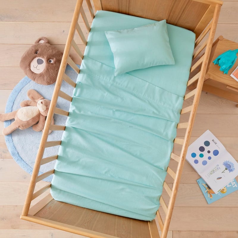 Plain Dye Mint Flannelette Cot Sheet Set