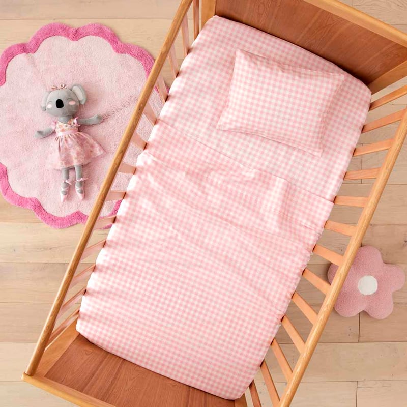 Rylee Ballet Pink Gingham Cot Sheet Set