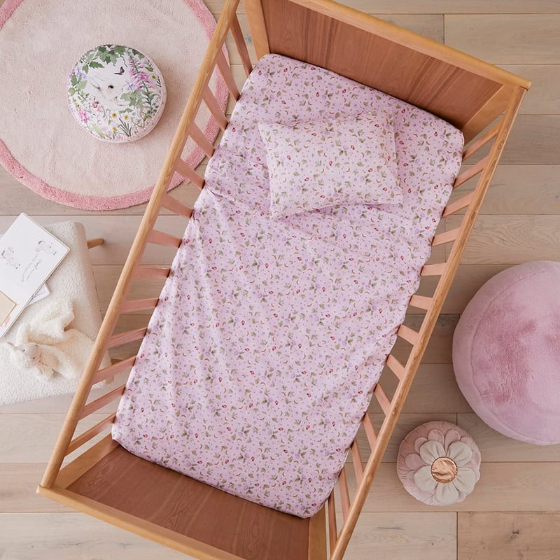 Fleur Harris Springtime Floral Pink Cot Sheet Set