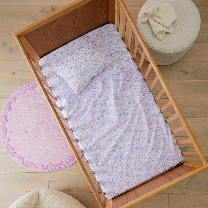 Blossom Meadow White Cot Sheet Set