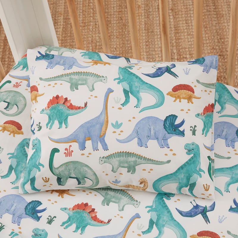 Dinosaur Explore White Cot Sheet Set
