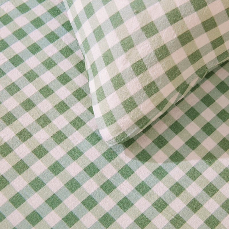 Stonewashed Cotton Moss Gingham Fitted Sheet Set