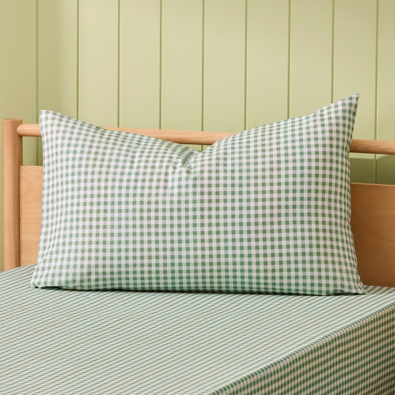 Stonewashed Cotton Moss Gingham Fitted Sheet Set