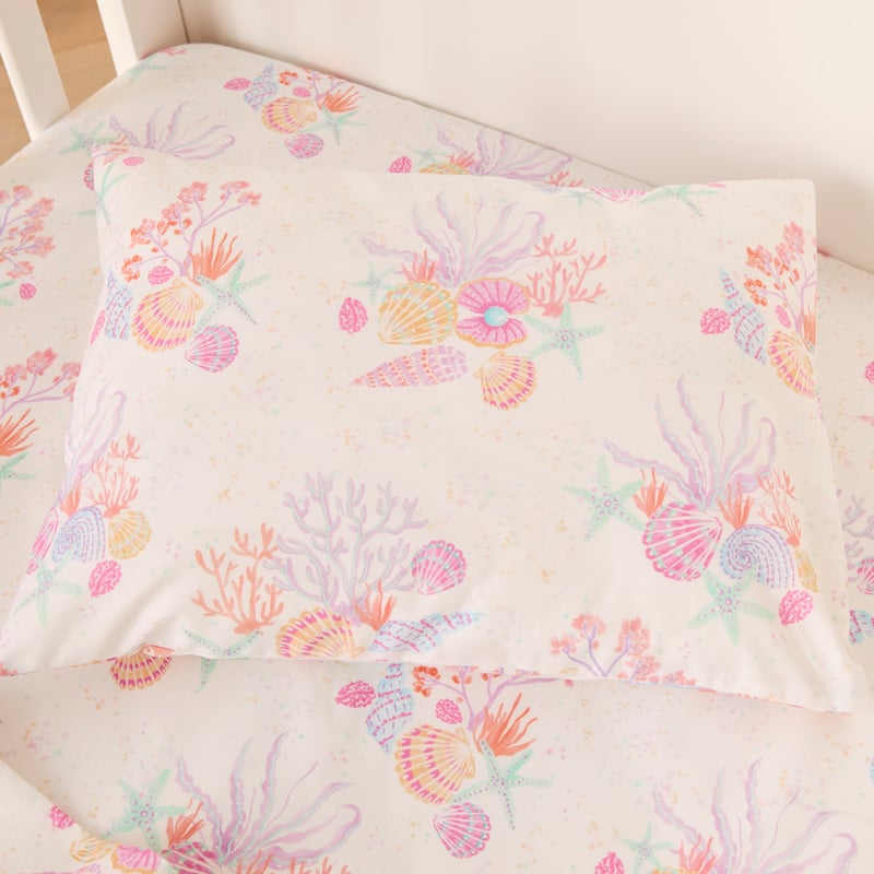 Shell Coral White Cot Sheet Set
