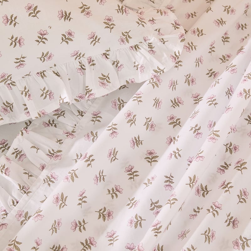 Fleur Harris Dancing Flowers White Ruffle Sheet Set