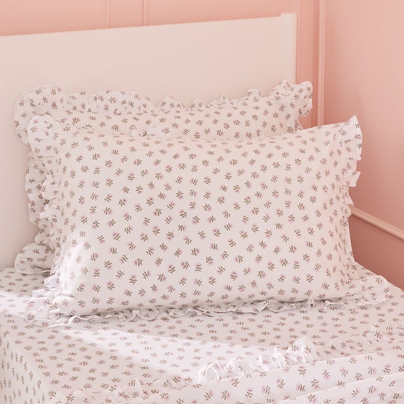 Fleur Harris Dancing Flowers White Ruffle Sheet Set