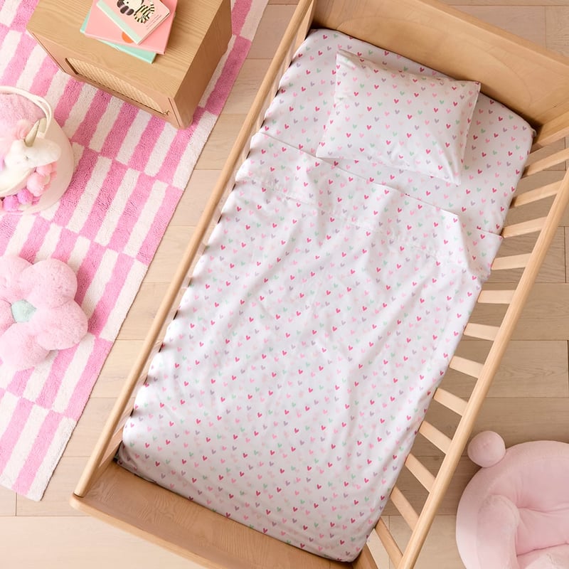 Mini Heart White Cot Sheet Set
