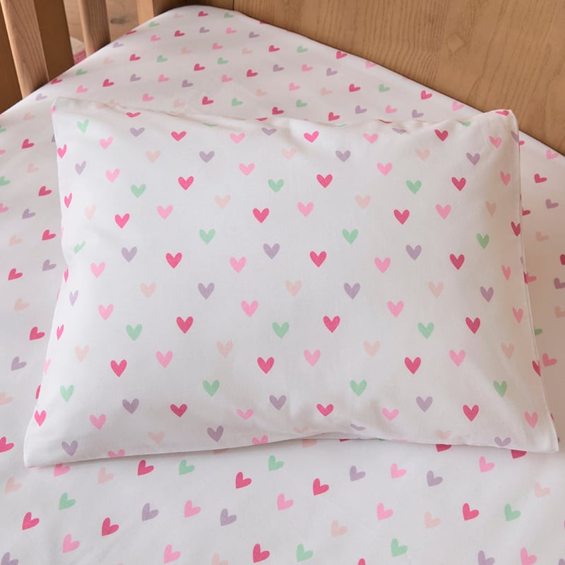 Mini Heart White Cot Sheet Set