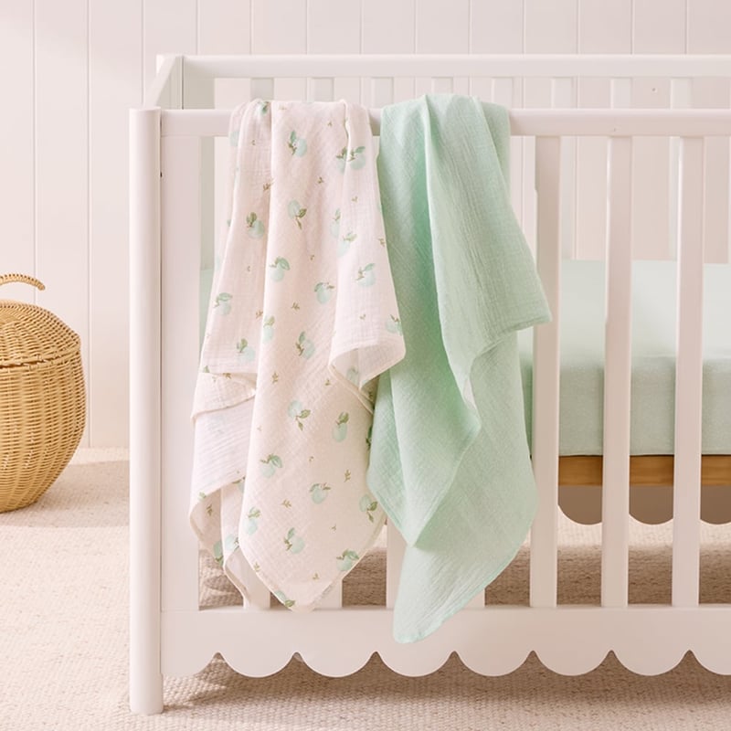 Sage Apple Cotton Muslin Baby Swaddles 2pk