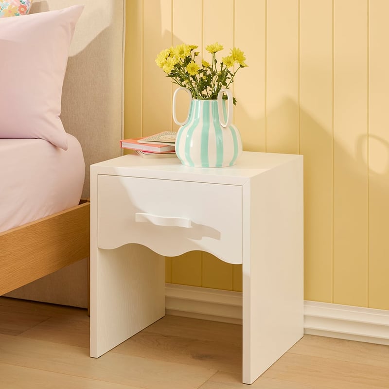 Wavey White Timber Bedside Table