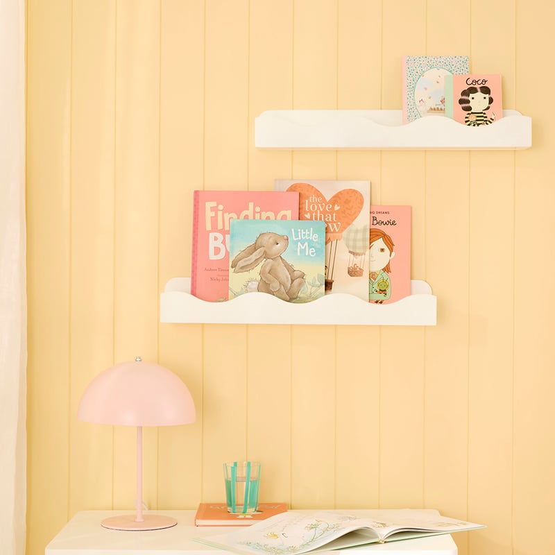 Wavey White Timber Wall Bookshelf Pack of 2