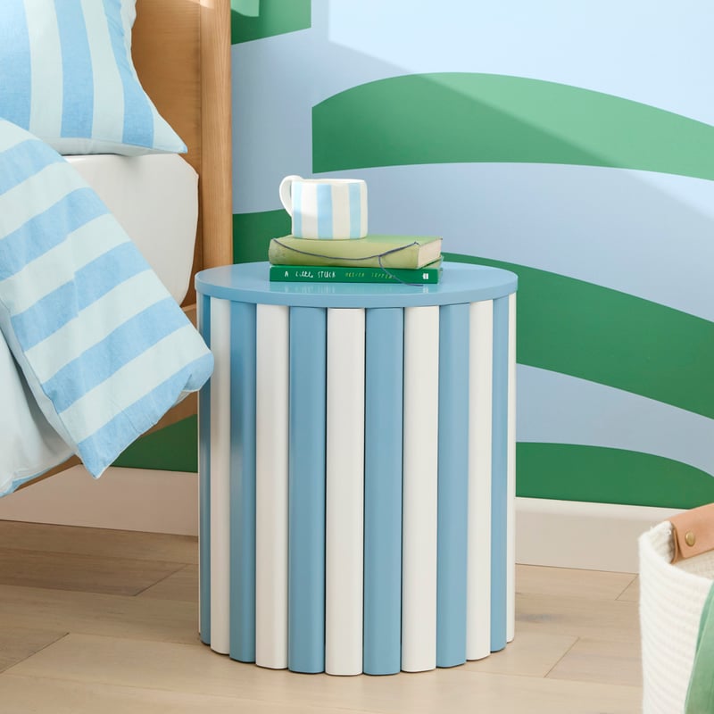 Blue Stripe Timber Side Table