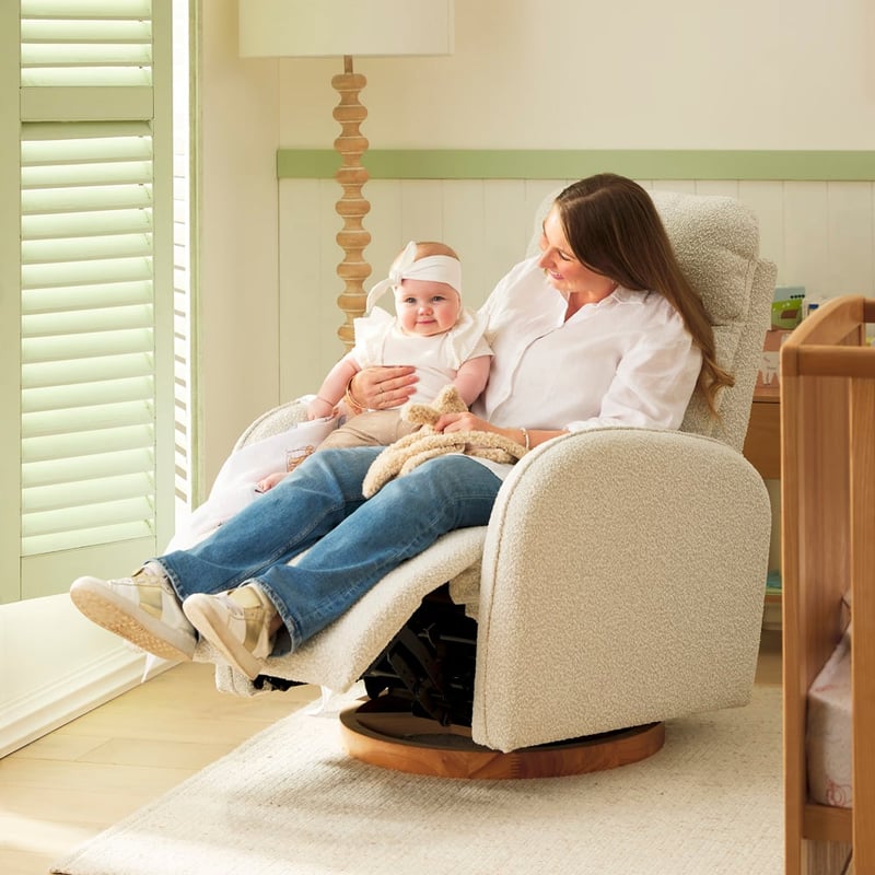 Anderson White Boucle Recline Swivel Nursery Rocking Chair