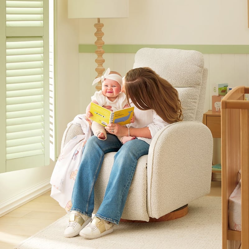 Anderson White Boucle Recline Swivel Nursery Rocking Chair
