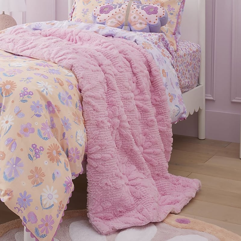 Marni Floral Pink Faux Fur Blanket