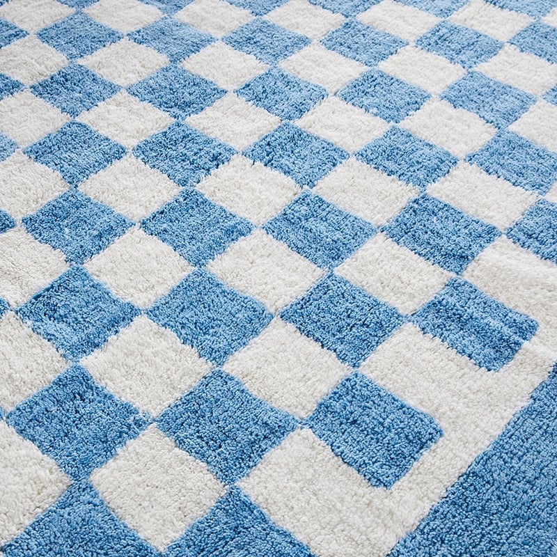 Blue Check Decorative Rug