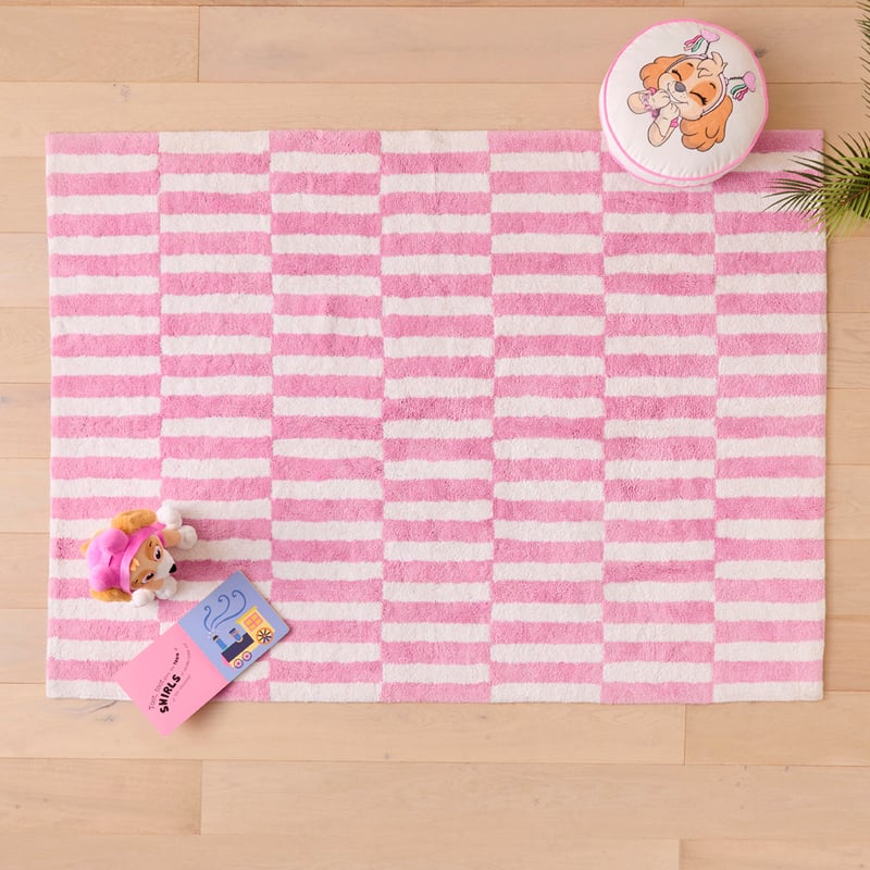 Pink & White Check Tufted Rug