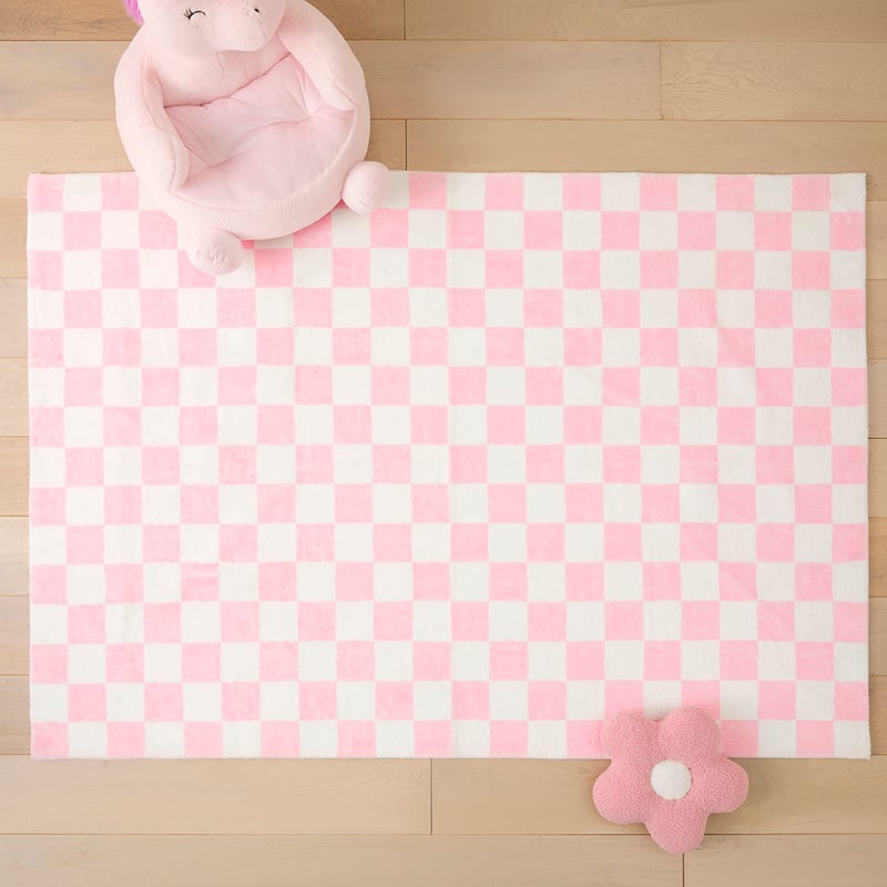 Pink Check Supersoft Washable Rug