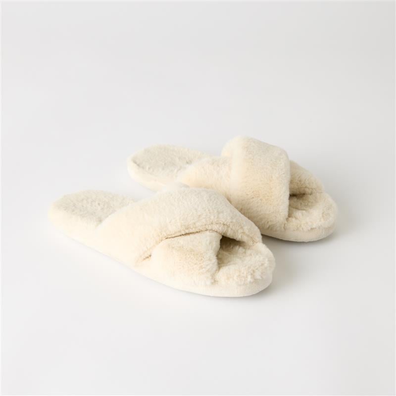 Crossover Ivory Fur Slippers