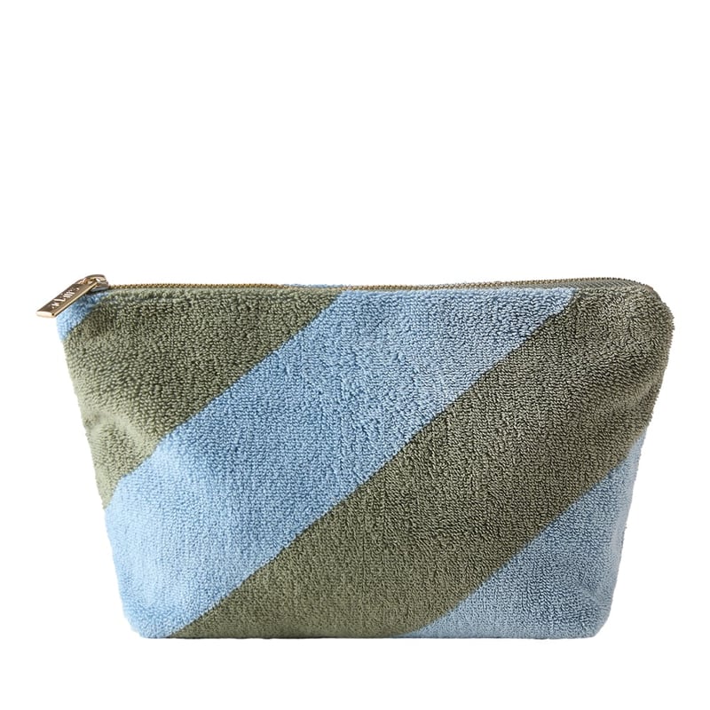 Diagonal Stripe Seafoam & Chambray Blue Cosmetic Bag