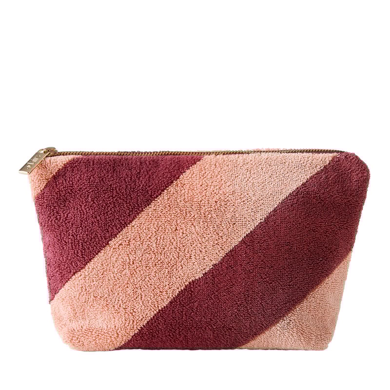 Diagonal Stripe Wine & Antique Pink Cosmetic Bag