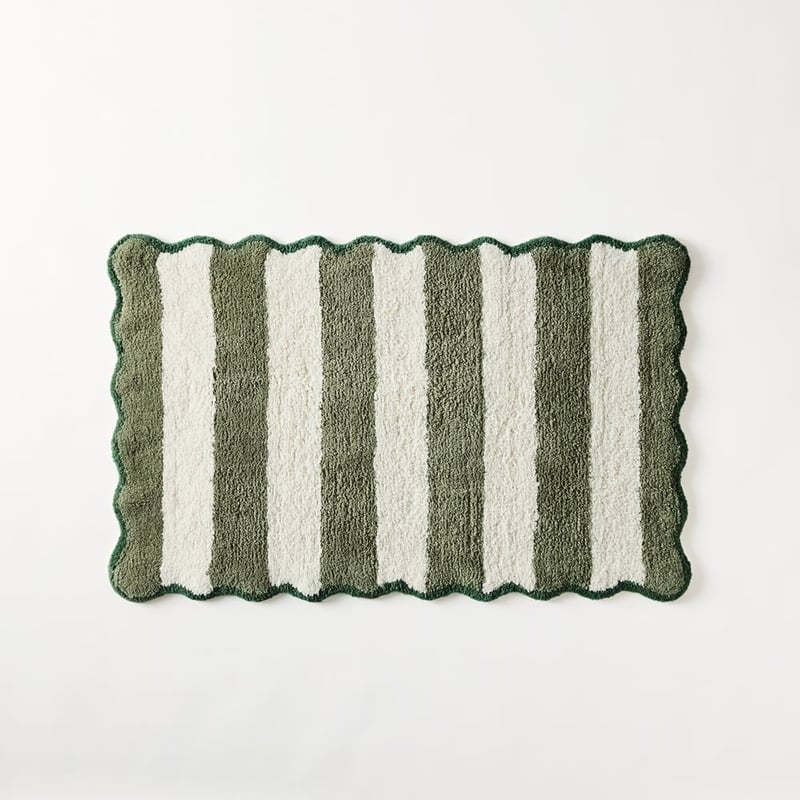 Scallop Moss & Natural Stripe Bath Mat