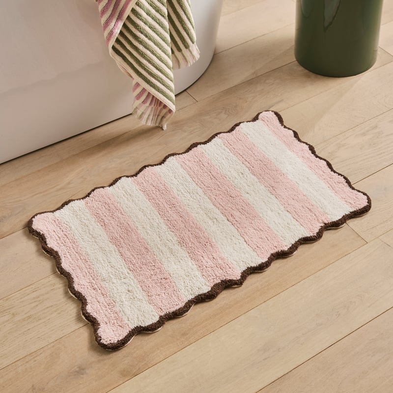 Scallop Pearl Pink & Natural Stripe Bath Mat