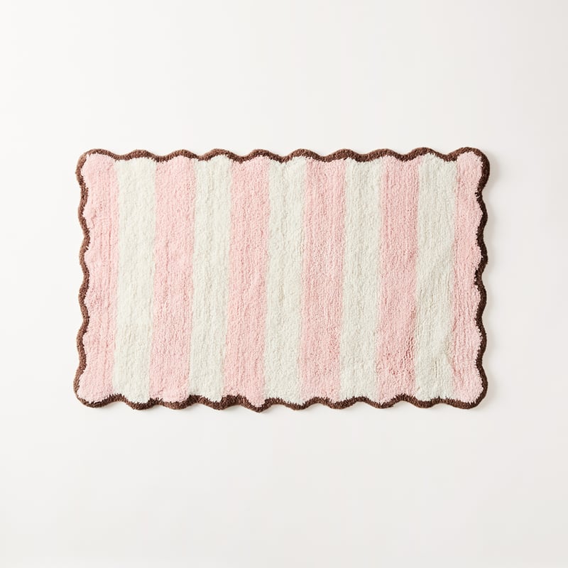 Scallop Pearl Pink & Natural Stripe Bath Mat