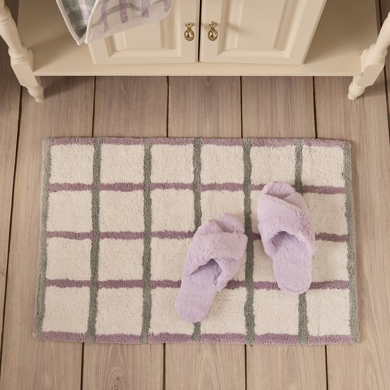 Cottage Seafoam & Lilac Check Bath Mat