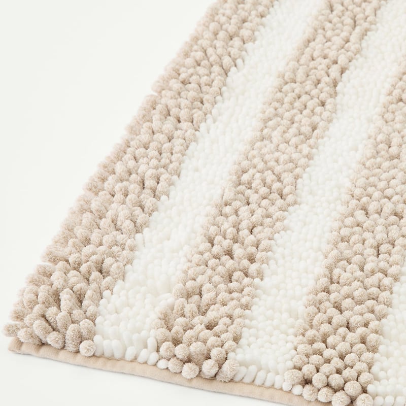 Microplush Stone Marle Stripe Bobble Bath Mat