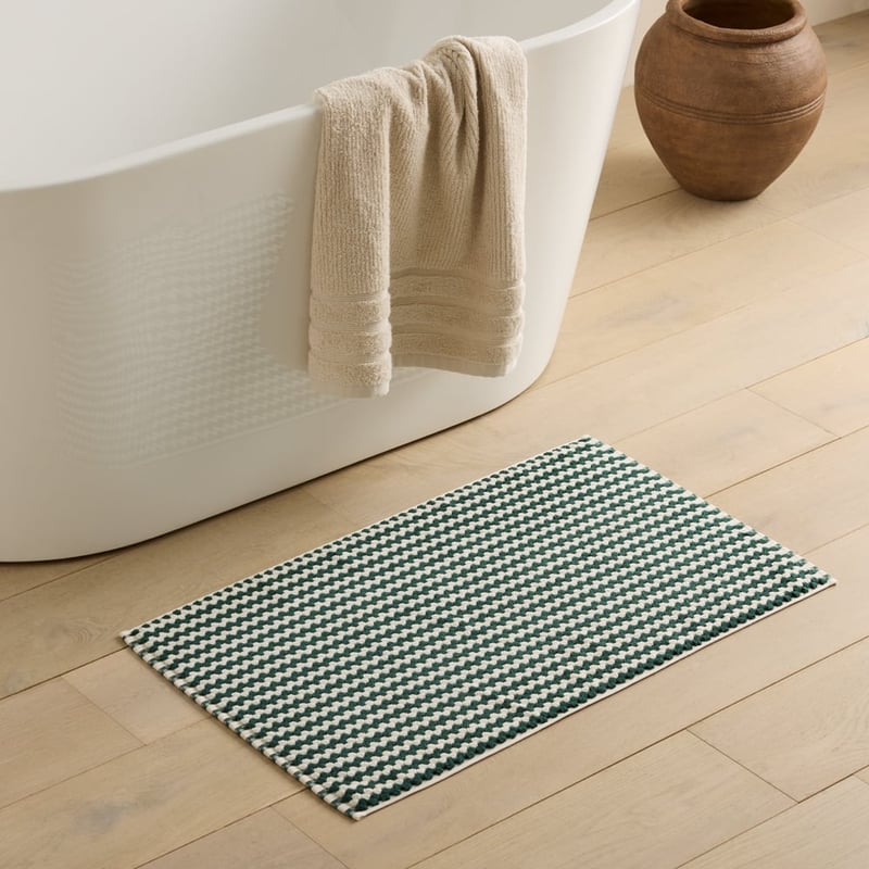 European Lola Forest Green & Natural Turkish Cotton Bath Mat