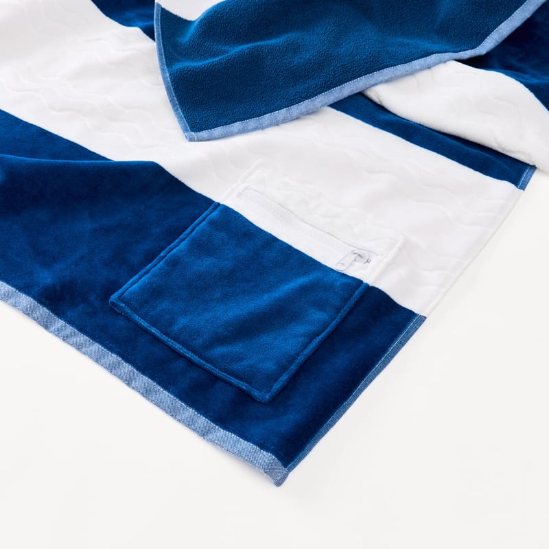 Bronte Blue Stripe Luxe Velour Pocket Beach Towel