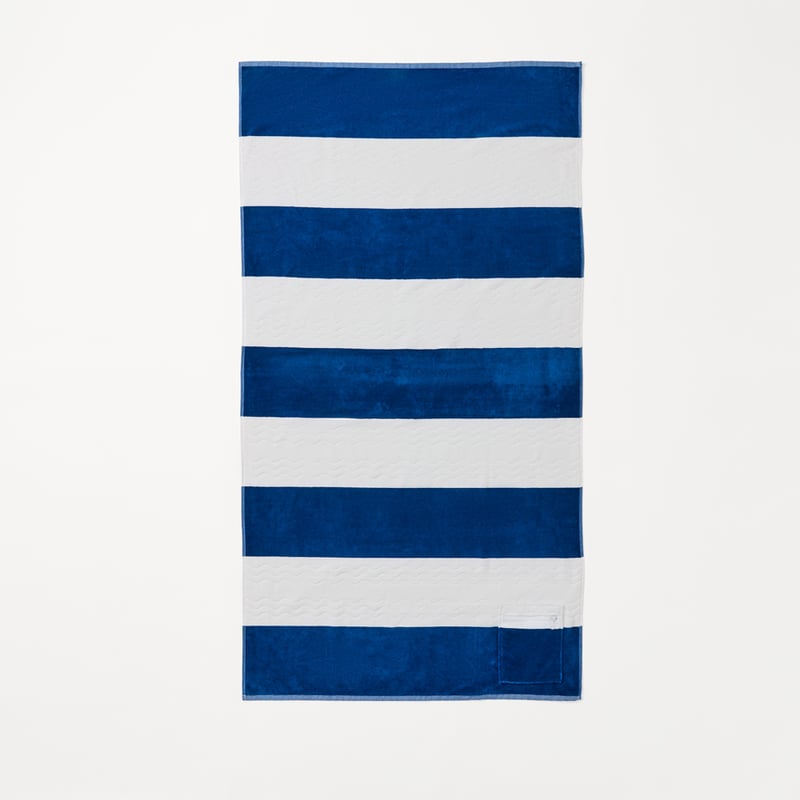 Bronte Blue Stripe Luxe Velour Pocket Beach Towel