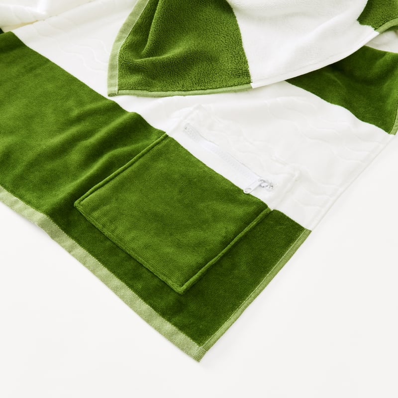 Bronte Kale Stripe Luxe Velour Pocket Beach Towel
