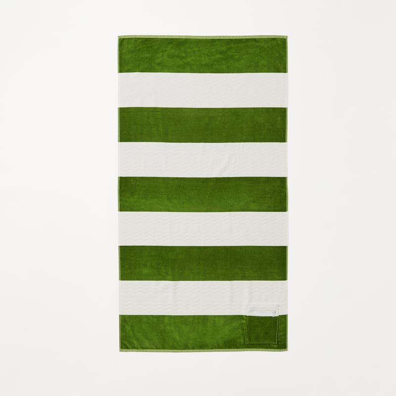 Bronte Kale Stripe Luxe Velour Pocket Beach Towel