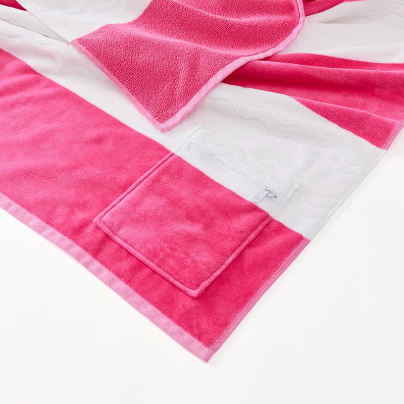 Bronte Pink Stripe Luxe Velour Pocket Beach Towel