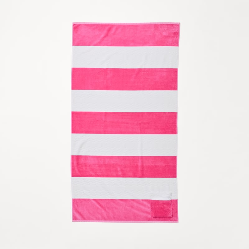 Bronte Pink Stripe Luxe Velour Pocket Beach Towel