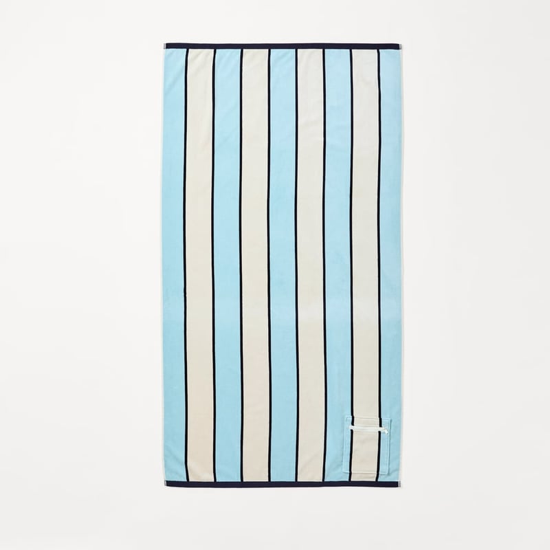 Lorne Blue Stripe Luxe Velour Pocket Beach Towel