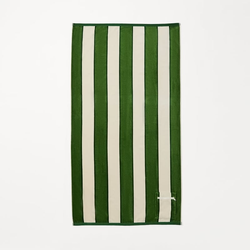 Lorne Green Stripe Luxe Velour Pocket Beach Towel